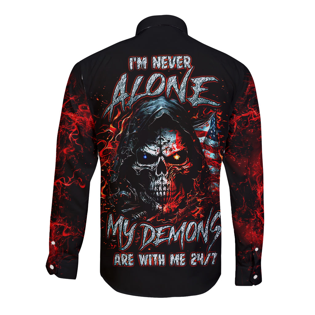 Blood Skull Long Sleeve Button Shirt I Never Alone My Demon With Me 24/7 - Wonder Print Shop