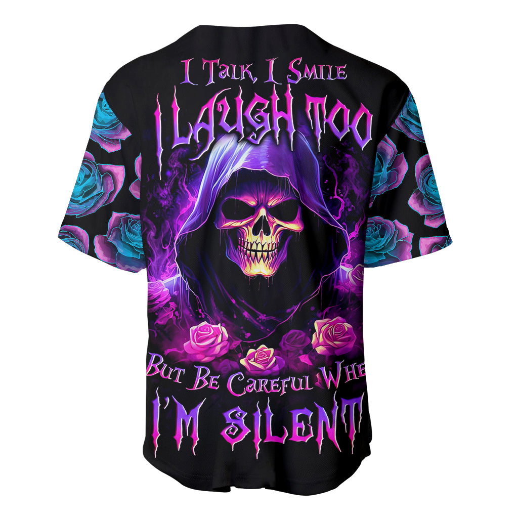 Purple Skull Baseball Jersey I Talk I Smile But Be Carefull When I SIlent - Wonder Print Shop