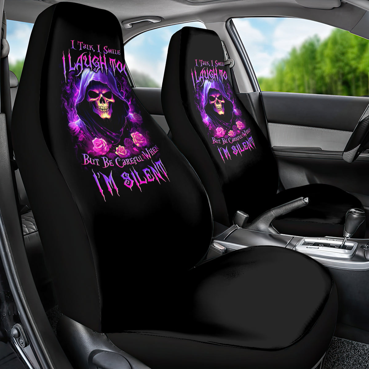 Purple Skull Car Seat Cover I Talk I Smile But Be Carefull When I SIlent - Wonder Print Shop