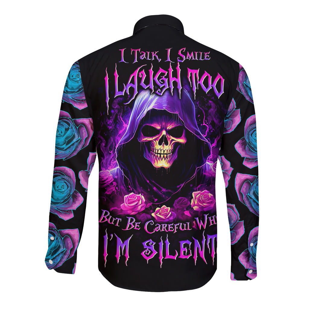 Purple Skull Long Sleeve Button Shirt I Talk I Smile But Be Carefull When I SIlent - Wonder Print Shop