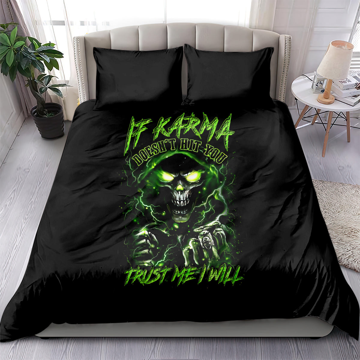 Thunder Skull Bedding Set If Karma Don't Hit You Trust Me I Will - Wonder Print Shop