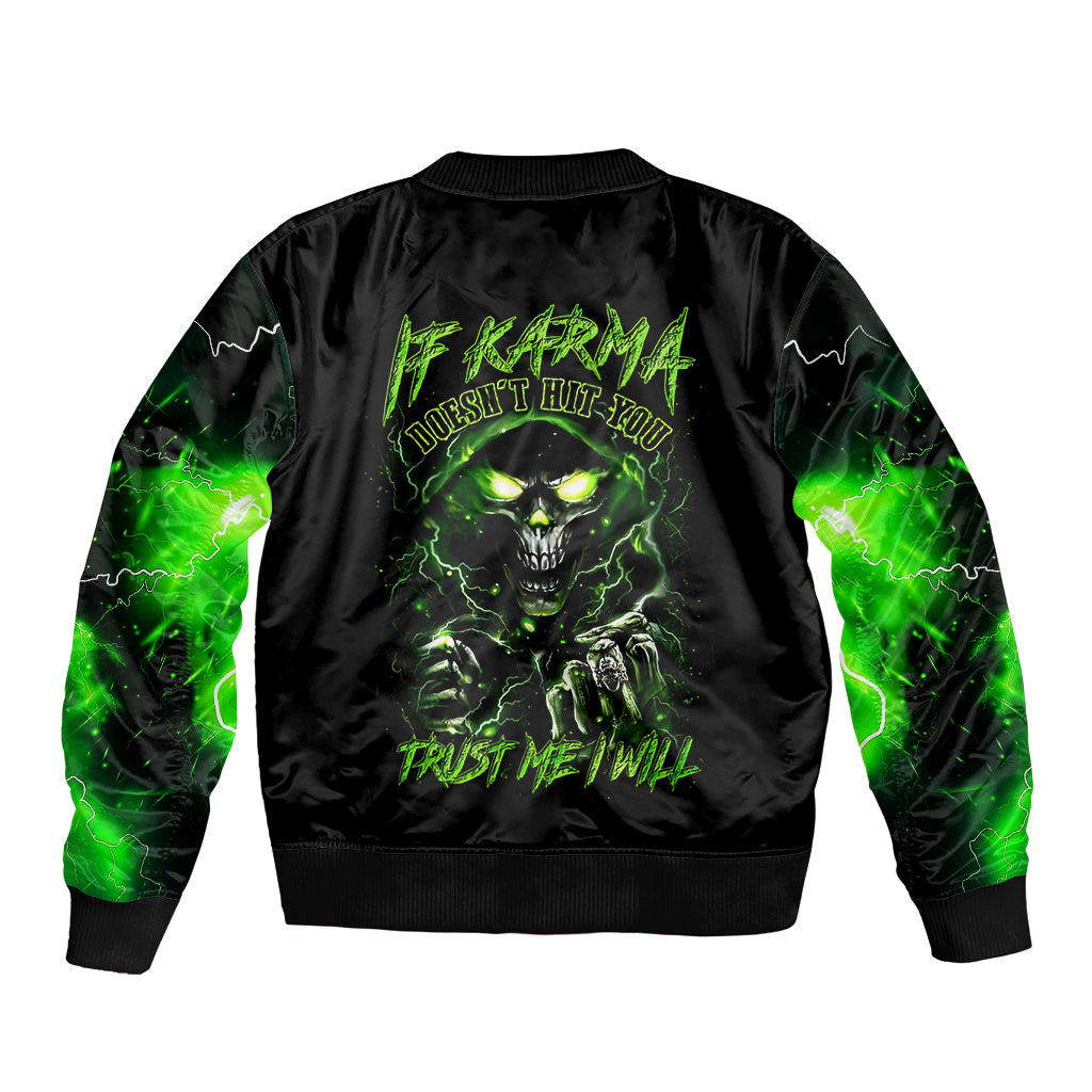 Thunder Skull Bomber Jacket If Karma Don't Hit You Trust Me I Will - Wonder Print Shop