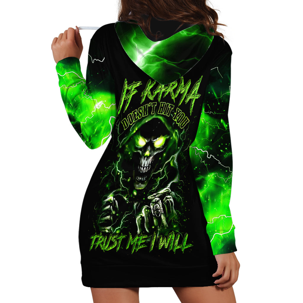 Thunder Skull Hoodie Dress If Karma Don't Hit You Trust Me I Will - Wonder Print Shop