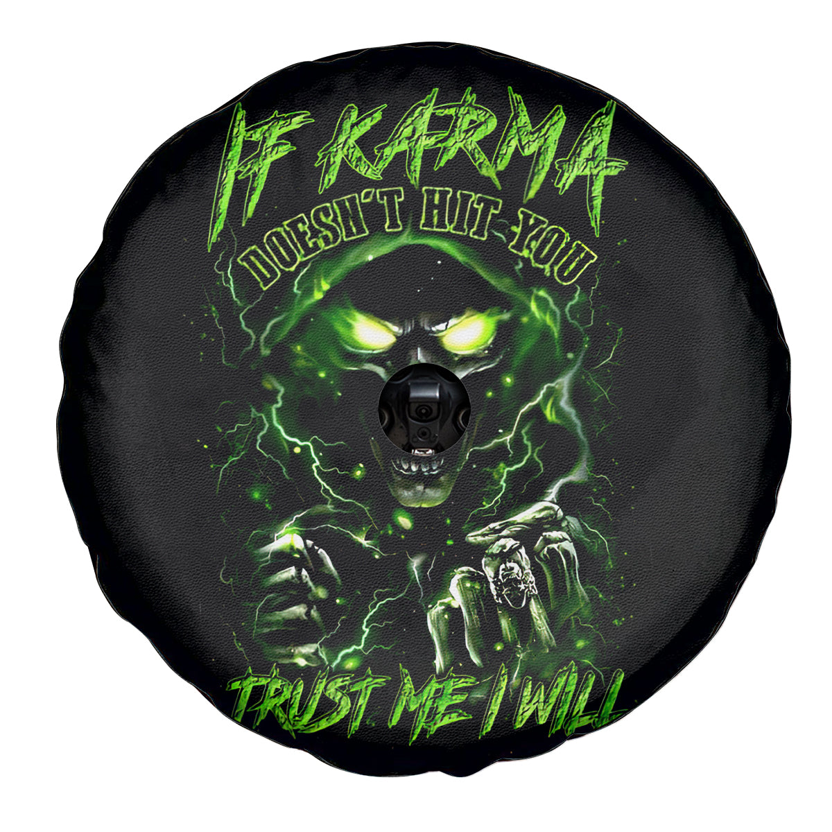 Thunder Skull Spare Tire Cover If Karma Don't Hit You Trust Me I Will - Wonder Print Shop