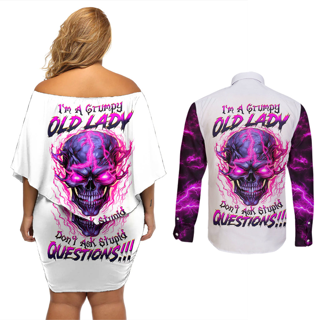 Lighting Skull Couples Matching Off Shoulder Short Dress and Long Sleeve Button Shirts i'm A Grumpy Old Lady Don't Ask Stupid - Wonder Print Shop