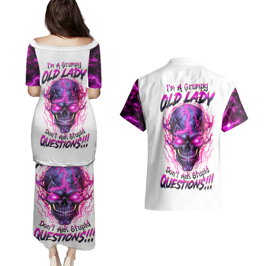 Lighting Skull Couples Matching Puletasi Dress and Hawaiian Shirt i'm A Grumpy Old Lady Don't Ask Stupid - Wonder Print Shop