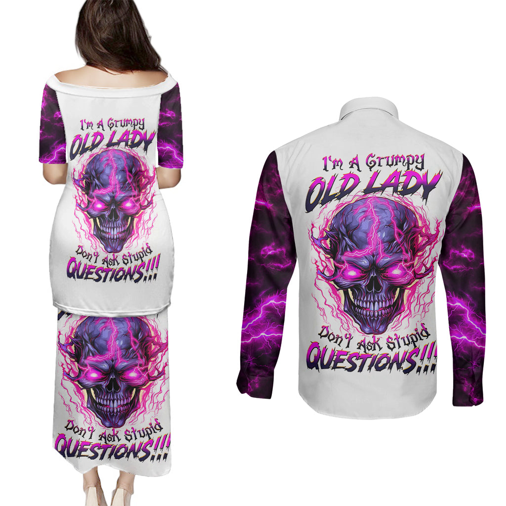 Lighting Skull Couples Matching Puletasi Dress and Long Sleeve Button Shirts i'm A Grumpy Old Lady Don't Ask Stupid - Wonder Print Shop