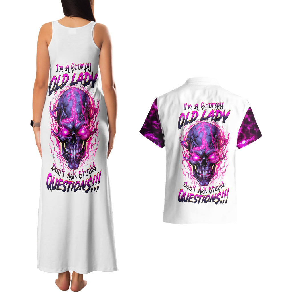 Lighting Skull Couples Matching Tank Maxi Dress and Hawaiian Shirt i'm A Grumpy Old Lady Don't Ask Stupid - Wonder Print Shop