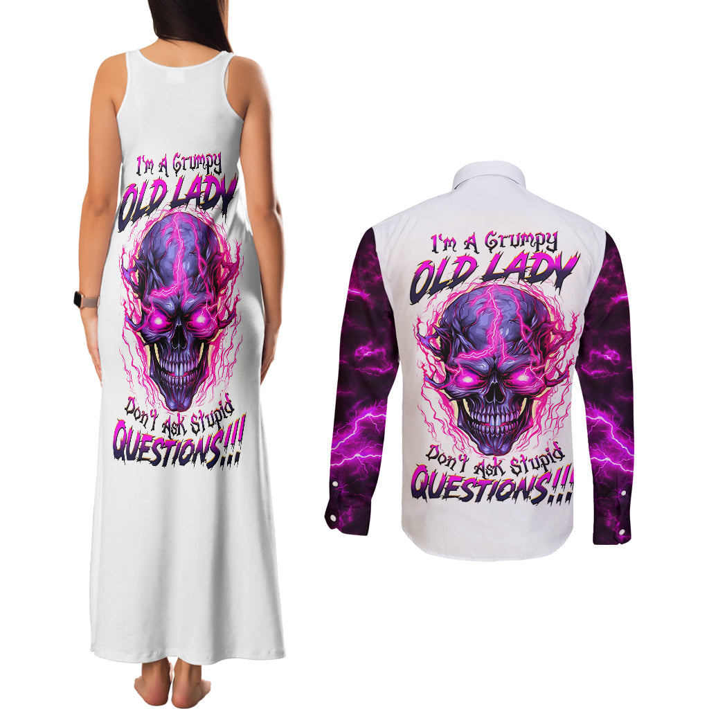 Lighting Skull Couples Matching Tank Maxi Dress and Long Sleeve Button Shirts i'm A Grumpy Old Lady Don't Ask Stupid - Wonder Print Shop