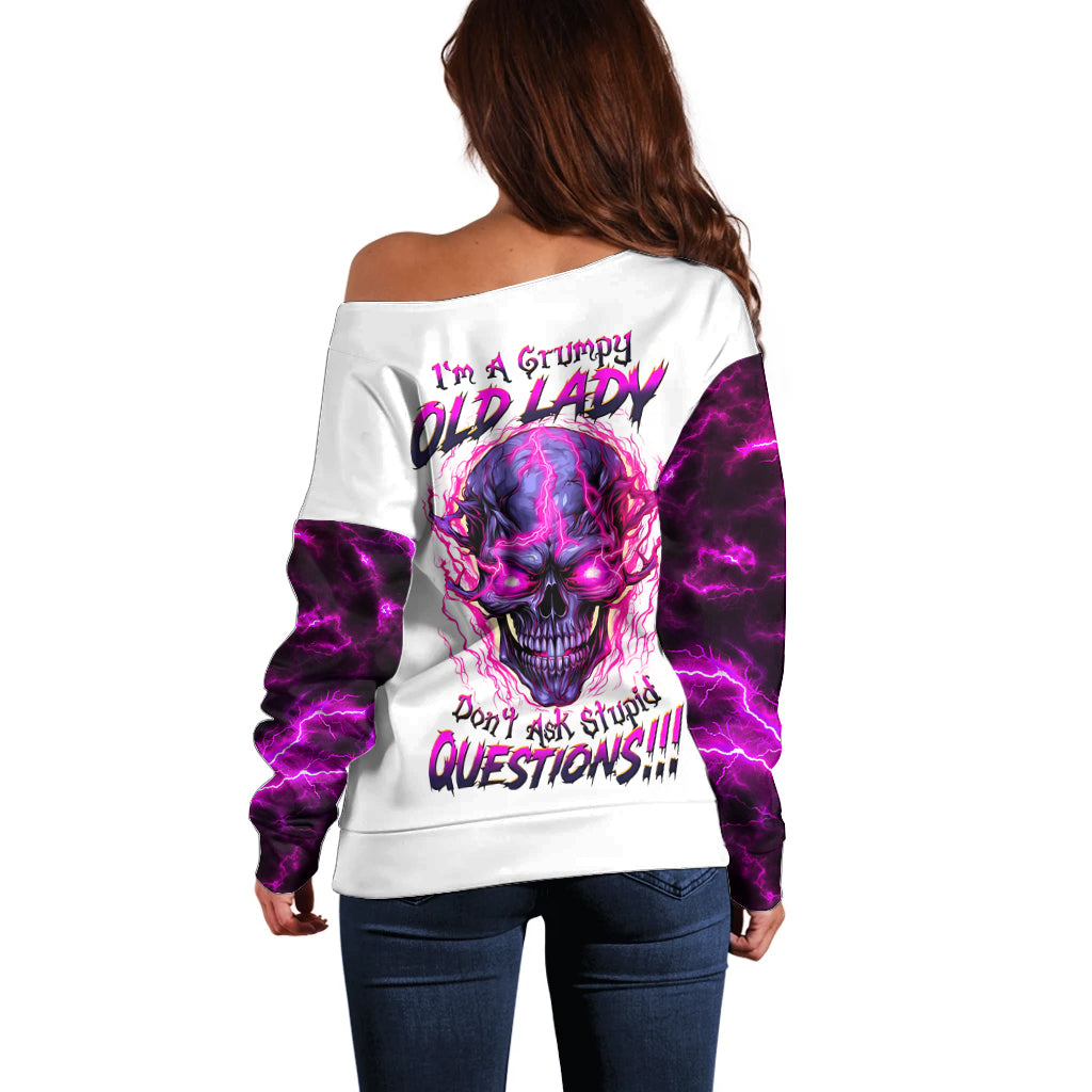 Lighting Skull Off Shoulder Sweater i'm A Grumpy Old Lady Don't Ask Stupid - Wonder Print Shop