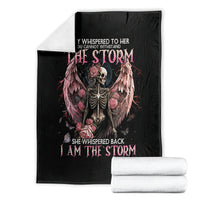 Black skull angel throw blanket with roses and storm slogan graphic
