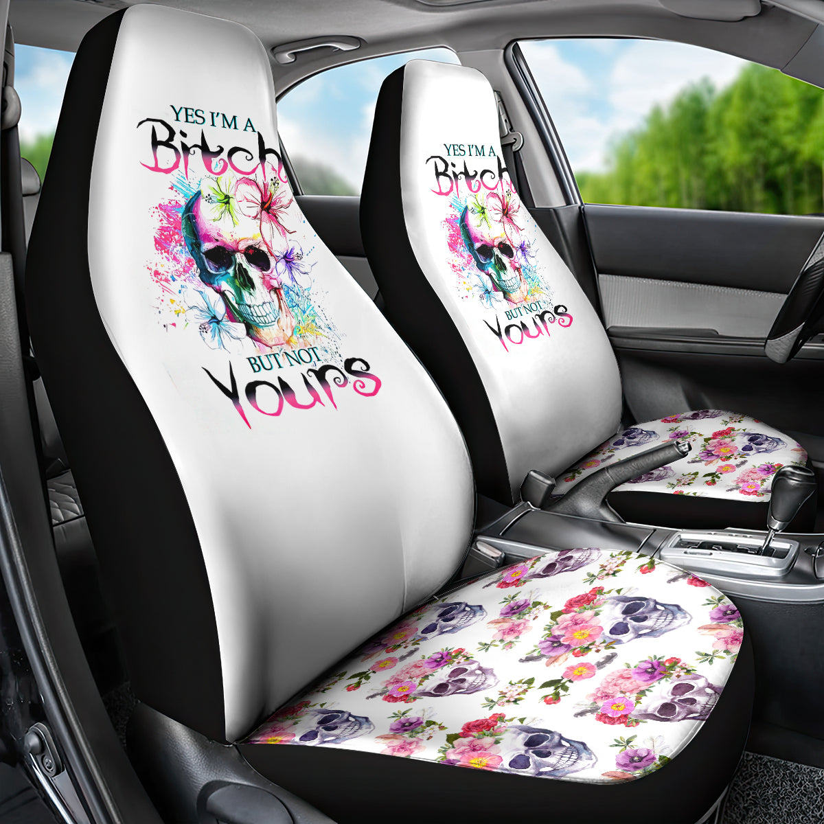 Watercolor Skull Car Seat Cover Yes I'm Bitch But Not Your - Wonder Print Shop