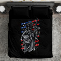 Black bedding set with skull warrior and flag-style stars graphic
