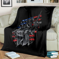 Black skull freedom graphic blanket spread on a couch