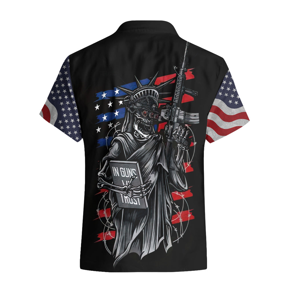 American Skull Hawaiian Shirt In Gun We Trust - Wonder Print Shop