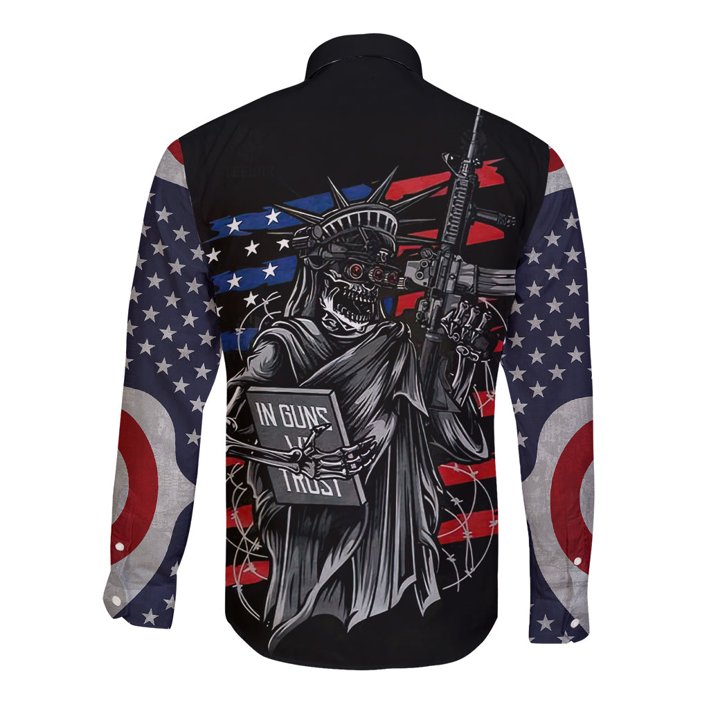 American Skull Long Sleeve Button Shirt In Gun We Trust - Wonder Print Shop