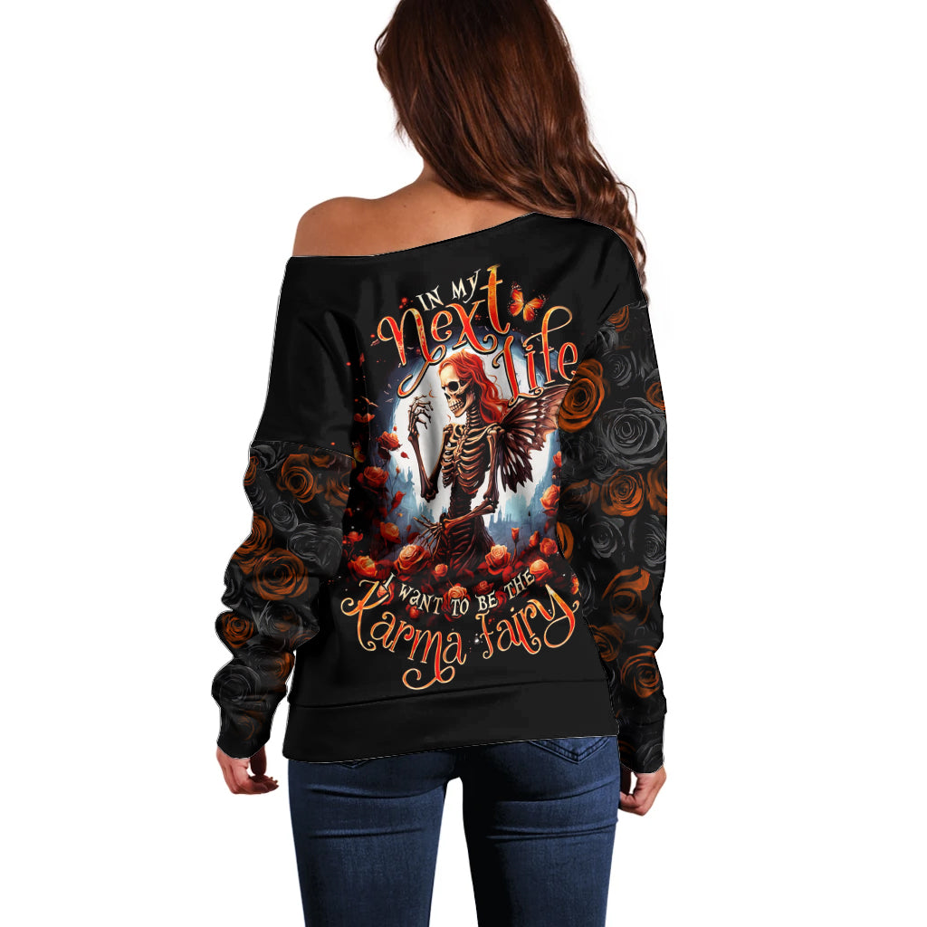 Fairy Skull Off Shoulder Sweater In Next Life I Want To Be The Karma Fairy - Wonder Print Shop