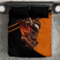 Black and orange skull wing bedding set with two matching pillowcases, graphic duvet