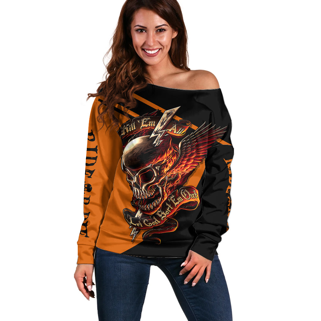 Wings Skull Off Shoulder Sweater Kill Them All - Wonder Print Shop