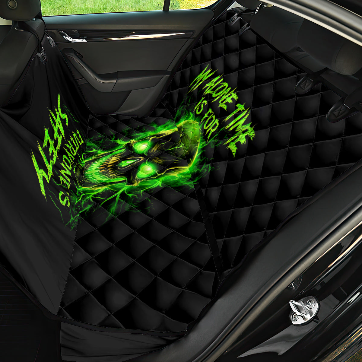 Flame Skull Back Car Seat Cover My Alone TIme Is For Everyone Safe - Wonder Print Shop