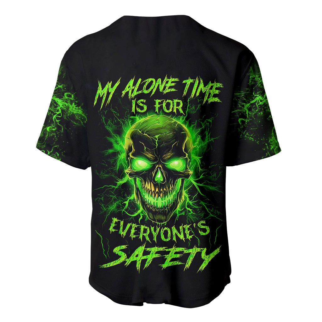 Flame Skull Baseball Jersey My Alone TIme Is For Everyone Safe - Wonder Print Shop