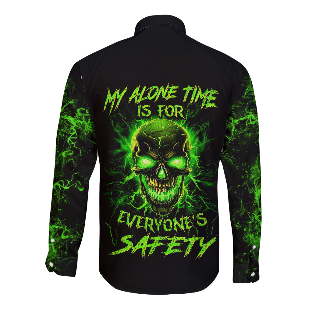 Flame Skull Long Sleeve Button Shirt My Alone TIme Is For Everyone Safe - Wonder Print Shop