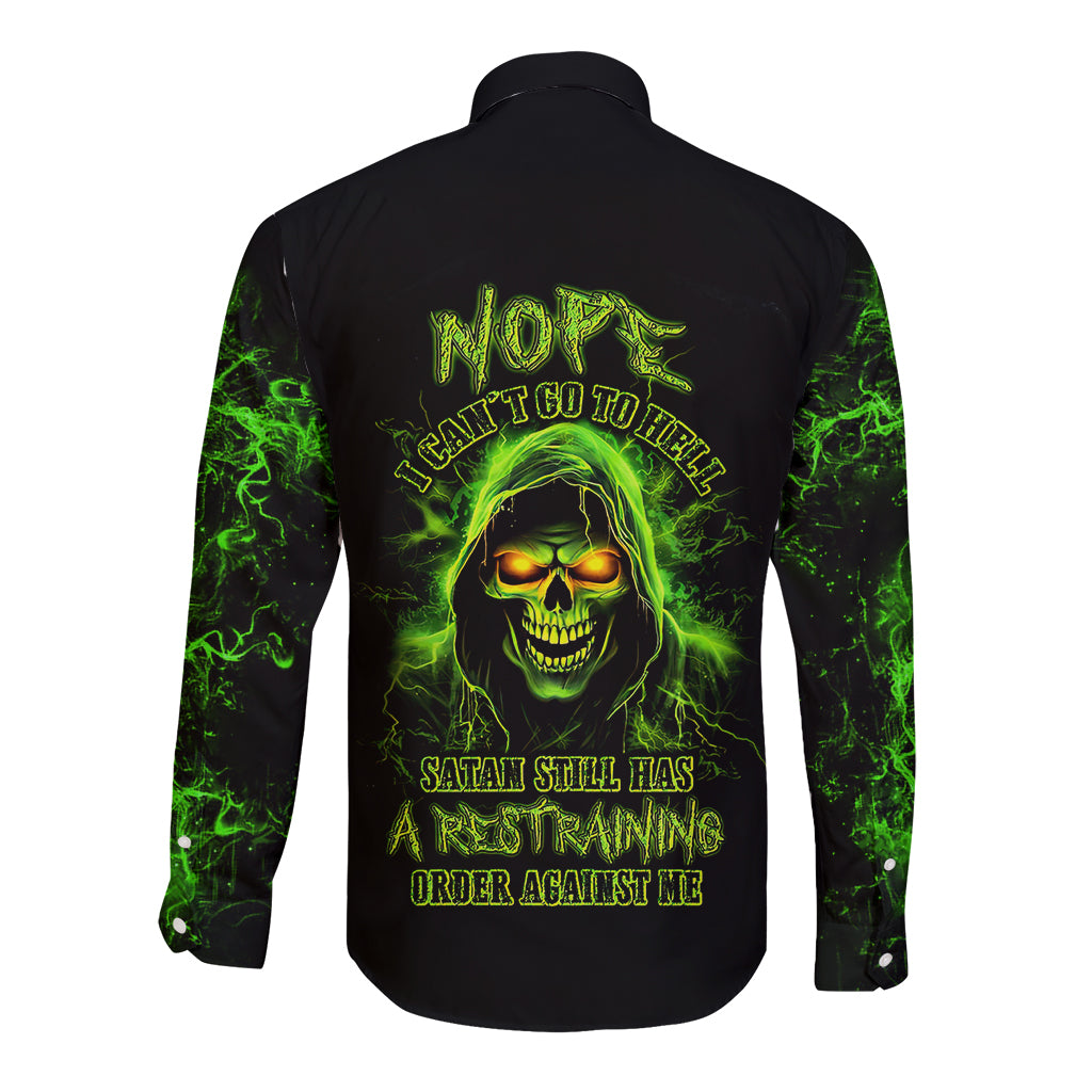 Thunder Skull Long Sleeve Button Shirt Satan Still Has A Restrainning Order Against Me - Wonder Print Shop