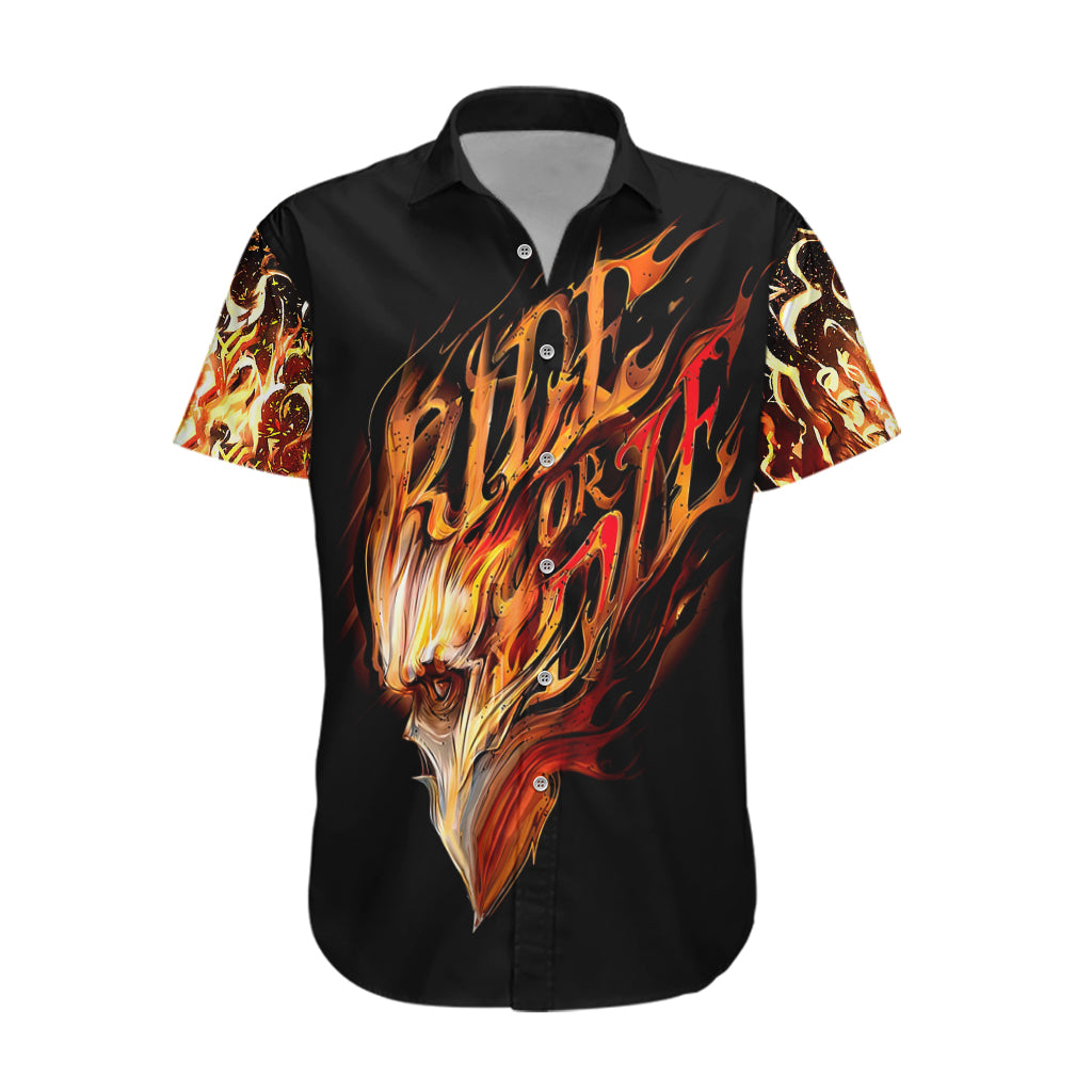 Fire Skull Hawaiian Shirt Flame SKull Ride Or Die - Wonder Print Shop