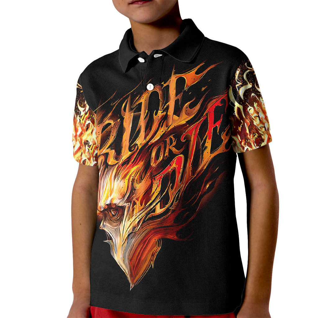 Fire Skull Kid Polo Shirt Flame SKull Ride Or Die - Wonder Print Shop