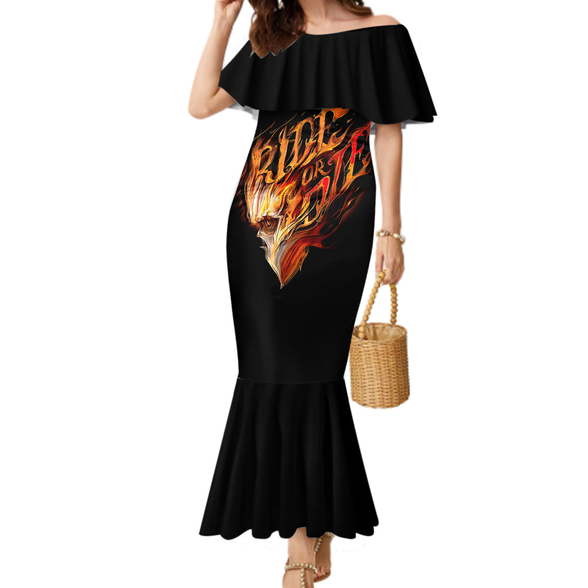 Fire Skull Mermaid Dress Flame SKull Ride Or Die - Wonder Print Shop