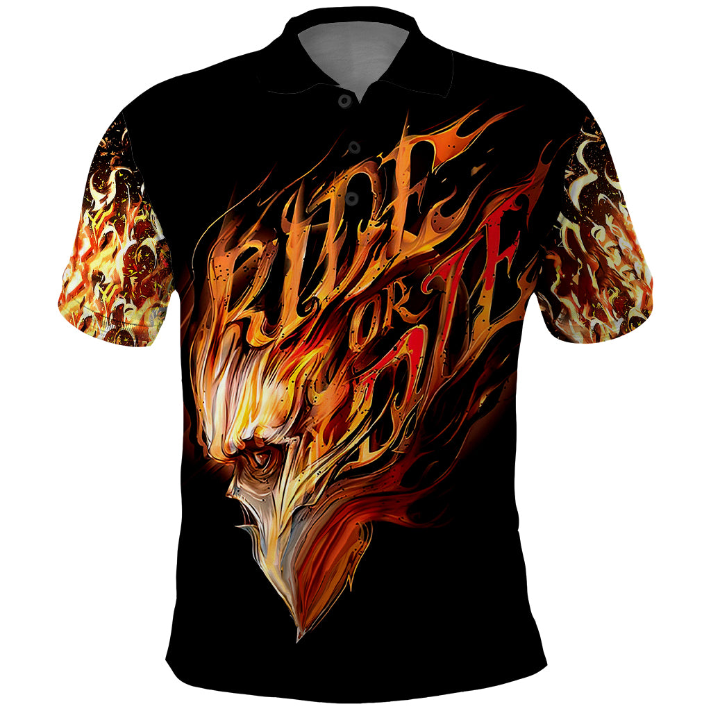 Fire Skull Polo Shirt Flame SKull Ride Or Die - Wonder Print Shop