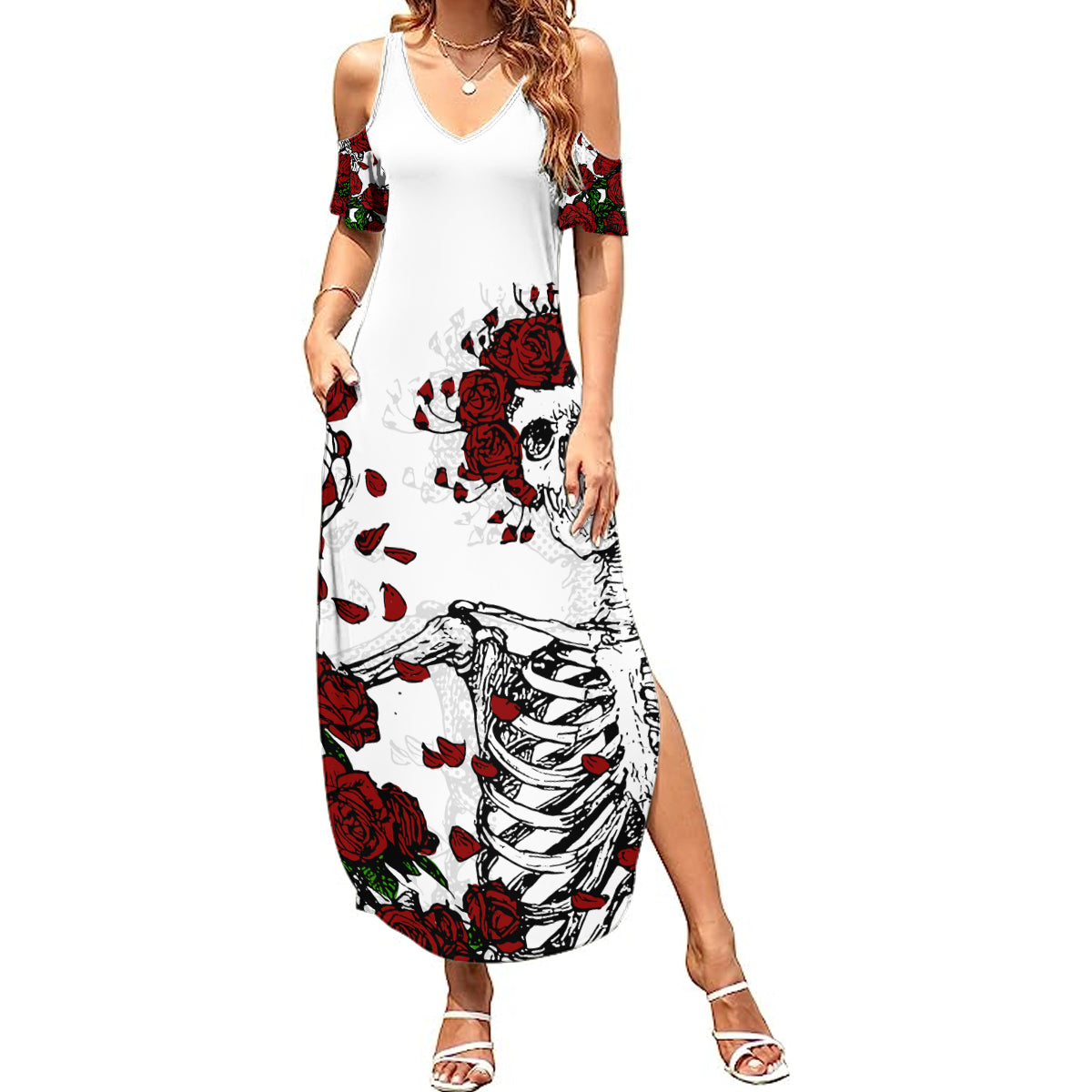 Rose Skull Summer Maxi Dress Rose Skull Day Of The Dead - Wonder Print Shop