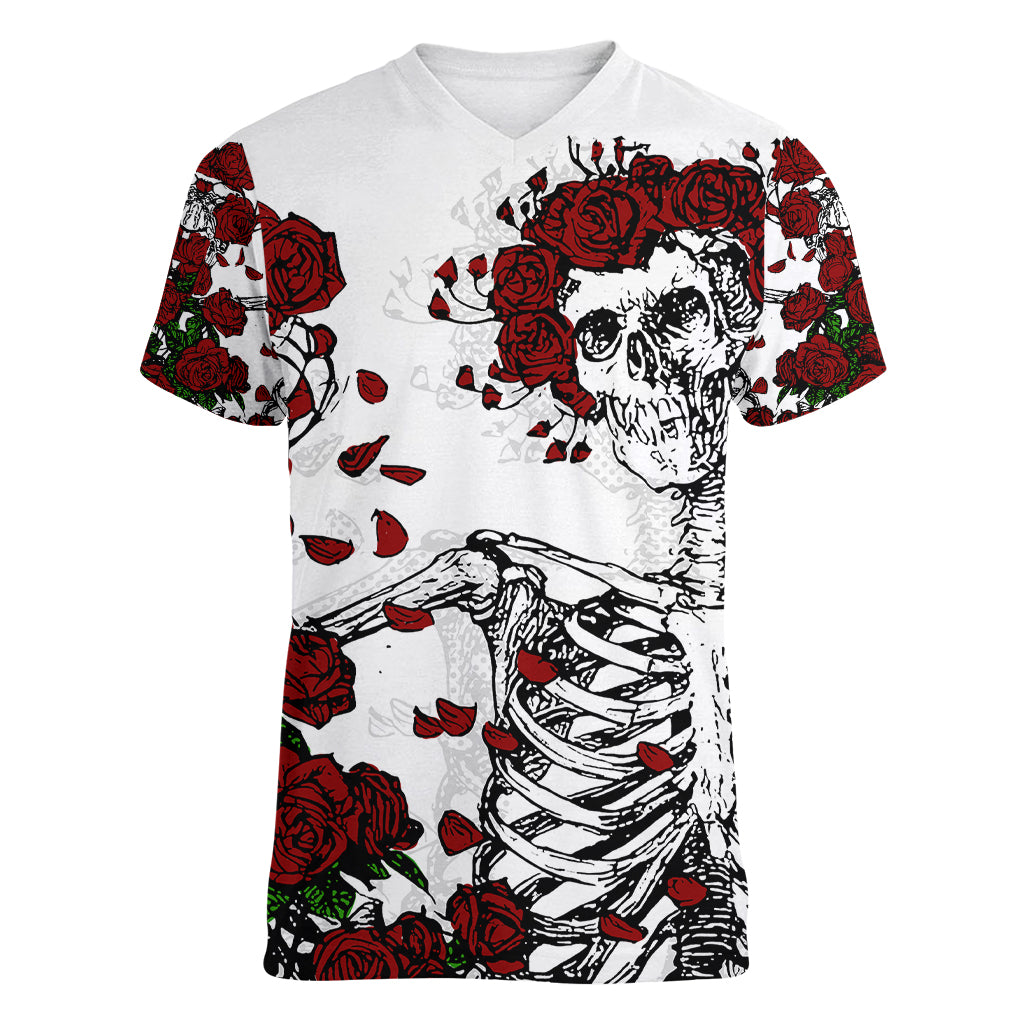 rose-skull-women-v-neck-t-shirt-rose-skull-day-of-the-dead