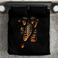 Black flame skeleton skull bedding set with two matching pillowcases, full front graphic
