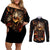 Flame Skull Couples Matching Off Shoulder Short Dress and Long Sleeve Button Shirts Flame Skeleton Inside My Body - Wonder Print Shop