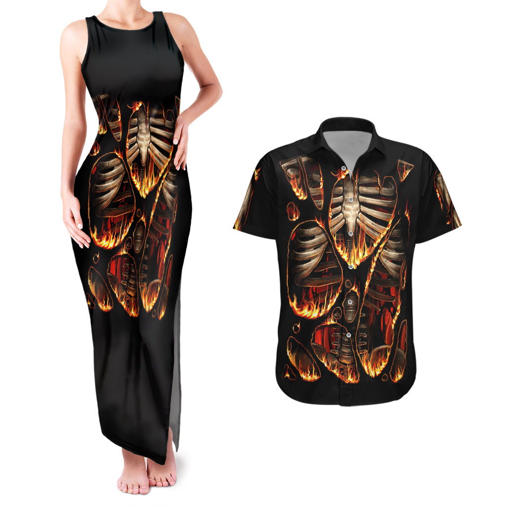 Flame Skull Couples Matching Tank Maxi Dress and Hawaiian Shirt Flame Skeleton Inside My Body - Wonder Print Shop