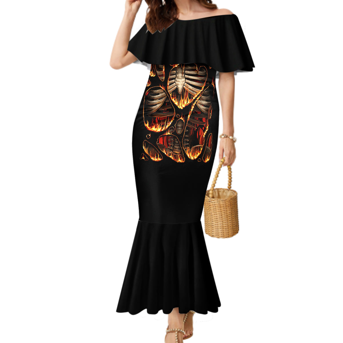 Flame Skull Mermaid Dress Flame Skeleton Inside My Body - Wonder Print Shop