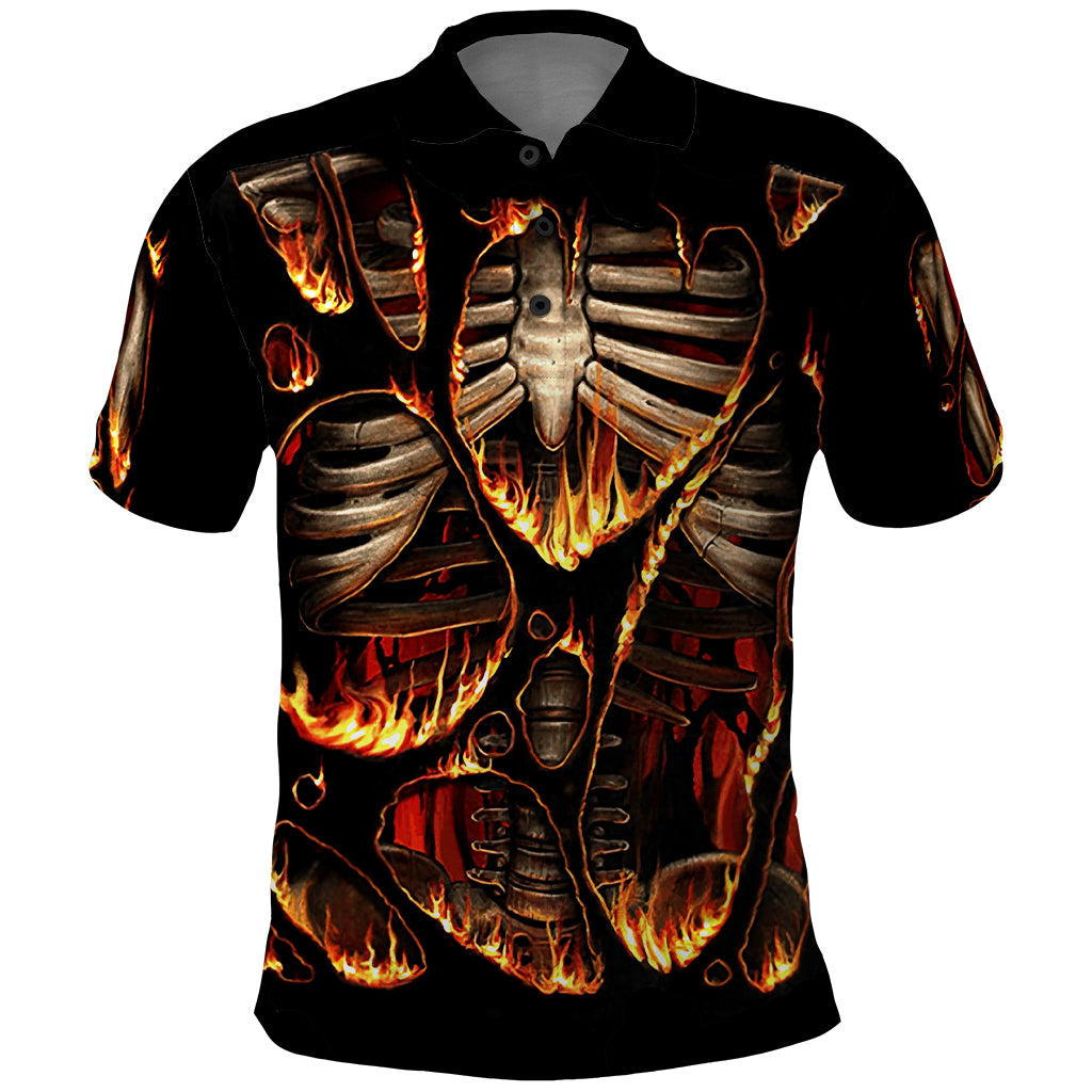 Flame Skull Polo Shirt Flame Skeleton Inside My Body - Wonder Print Shop