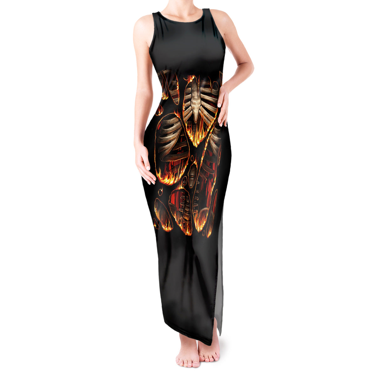 Flame Skull Tank Maxi Dress Flame Skeleton Inside My Body - Wonder Print Shop