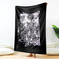 Black skull and rose graphic blanket with white printed illustration center