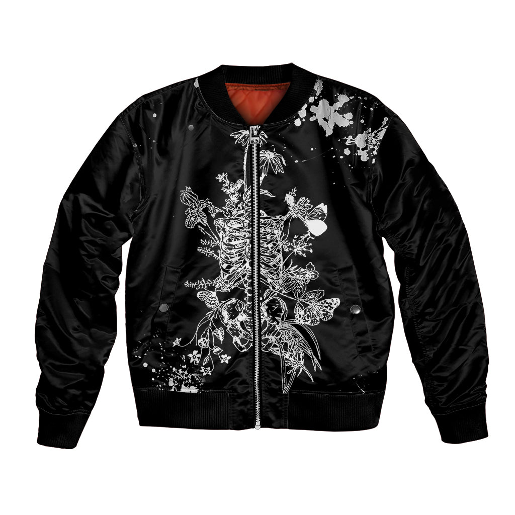 Rose Skull Bomber Jacket White Rose Skull Day Of The Dead - Wonder Print Shop