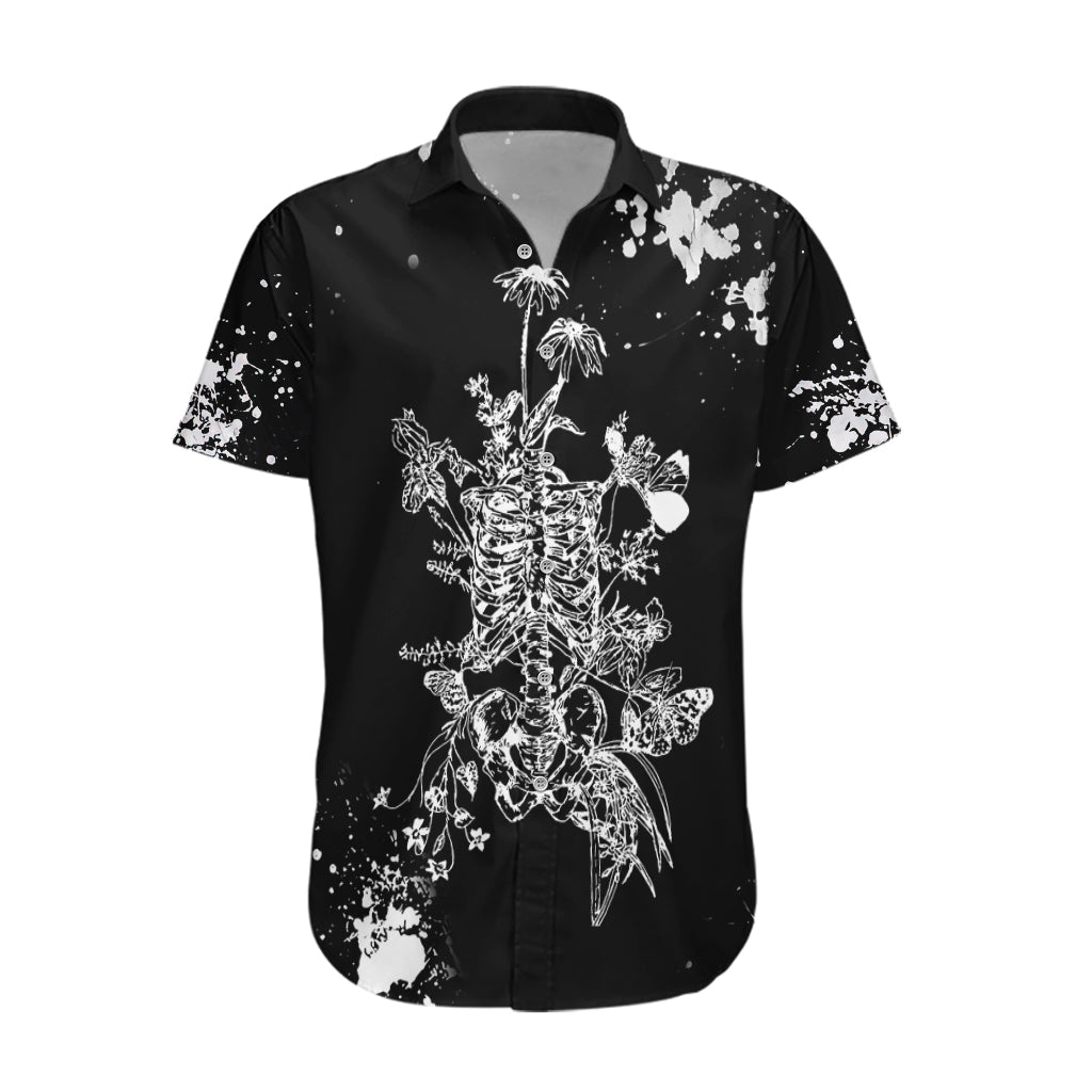 Rose Skull Hawaiian Shirt White Rose Skull Day Of The Dead - Wonder Print Shop