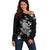 Rose Skull Off Shoulder Sweater White Rose Skull Day Of The Dead - Wonder Print Shop