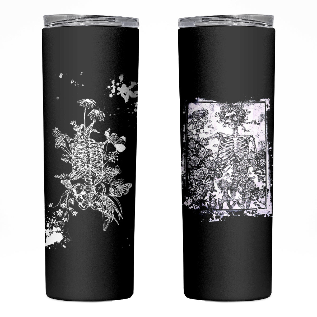 Rose Skull Skinny Tumbler White Rose Skull Day Of The Dead