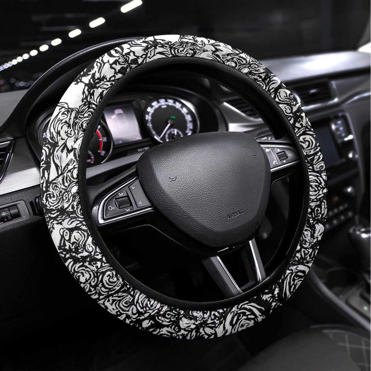 Rose Skull Steering Wheel Cover White Rose Skull Day Of The Dead