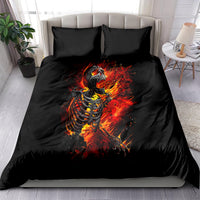 Black bedding set featuring burning skeleton skull print with two matching pillowcases