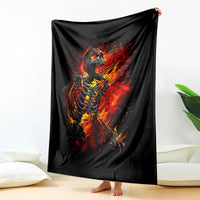 Black fire skull skeleton blanket with fiery orange and yellow flame graphic