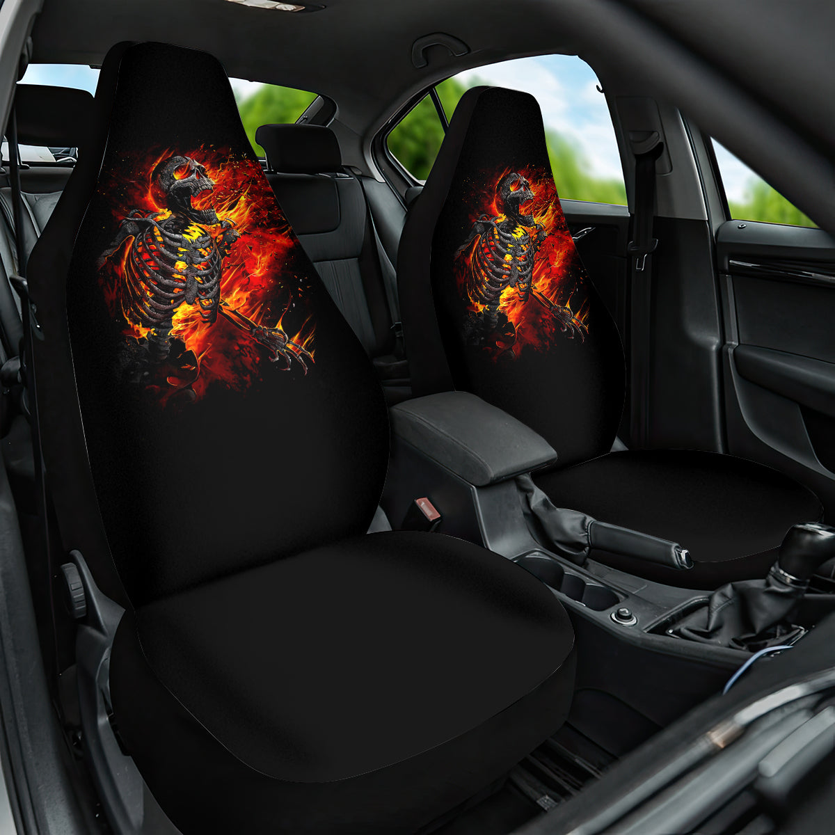 Fire Skull Car Seat Cover Dead Fire Skeleton Scream - Wonder Print Shop