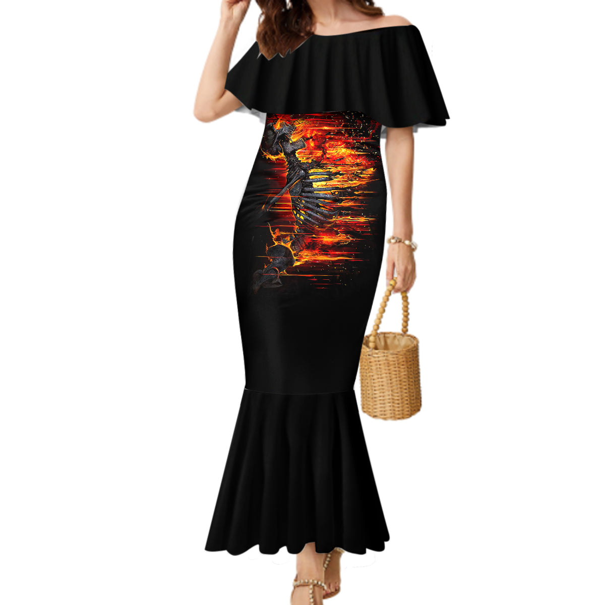 Fire Skull Mermaid Dress Dead Fire Skeleton Scream - Wonder Print Shop