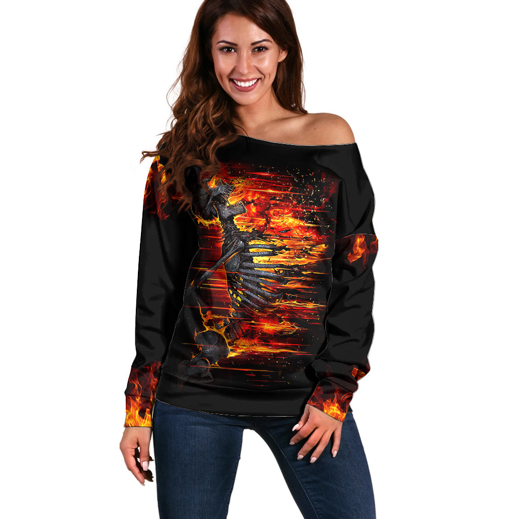 Fire Skull Off Shoulder Sweater Dead Fire Skeleton Scream - Wonder Print Shop